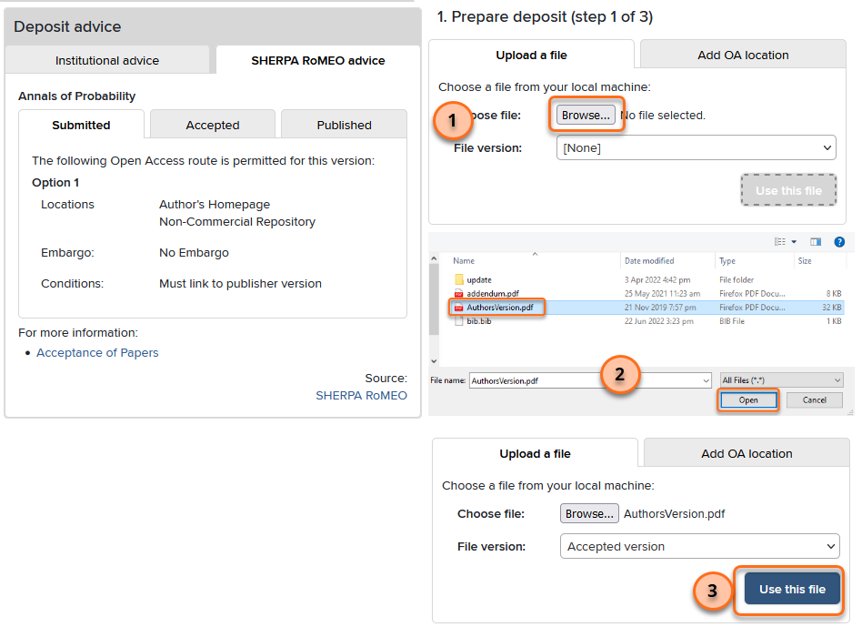 screenshot of UCPMS showing steps in deposit screen
