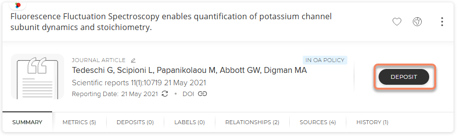 screenshot of UCPMS showing deposit button