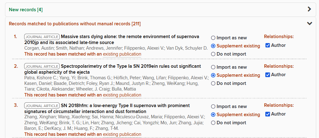 screenshot of UCPMS showing matches without manual records